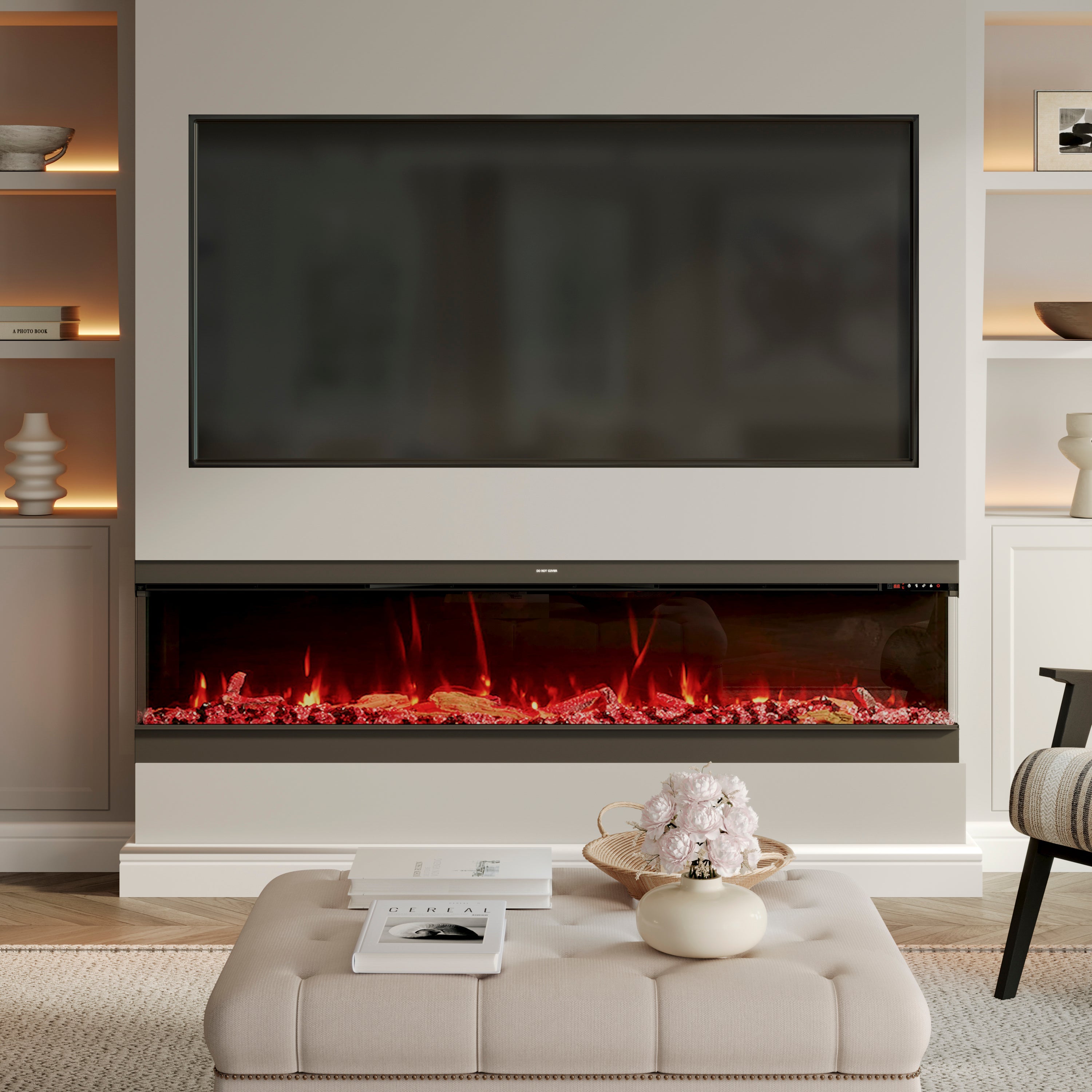 50/60/70/80inch 3-sided Electric Fireplace with Adjustable Color, Temperature and Timing, Controlled by APP