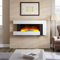 50-Inch LED Wall Mounted Electric Fire with White Wooden Frame