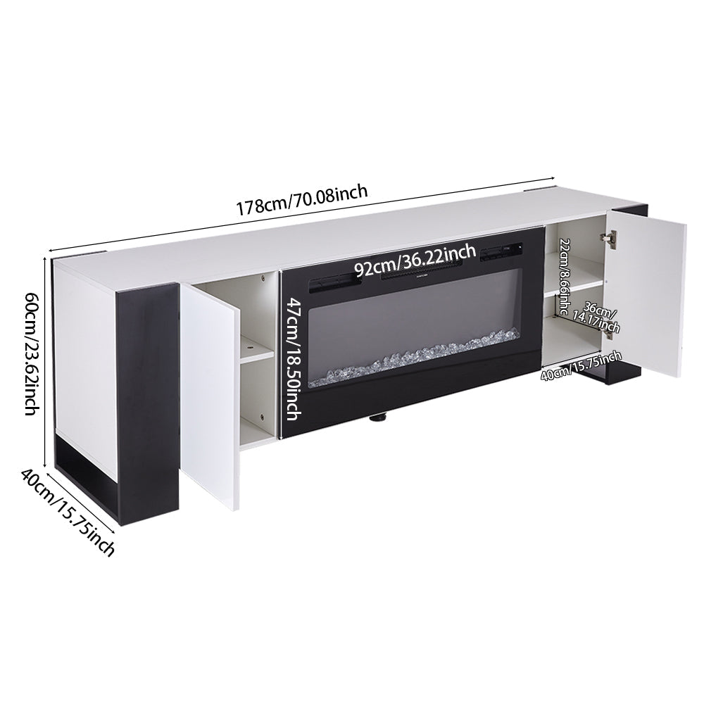 70inch W Wooden TV stand with Electric Fireplace and Storage