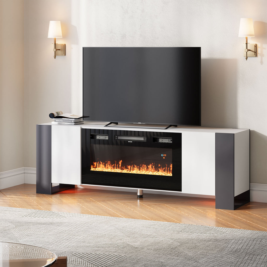 70inch W Wooden TV stand with Electric Fireplace and Storage