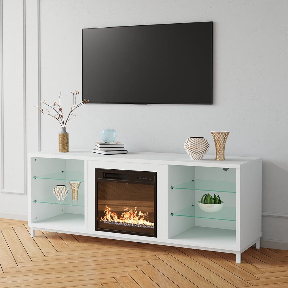 Freestanding TV Stand Entertainment Center with 19" Fireplace