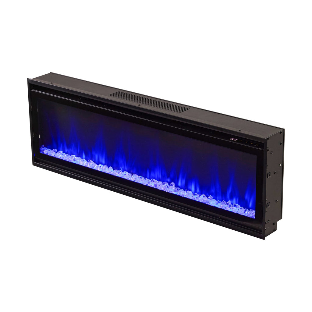 40/50/60inch Black Wall Mounted & Recessed Electric Fireplace with Adjustable Flame & Brightness