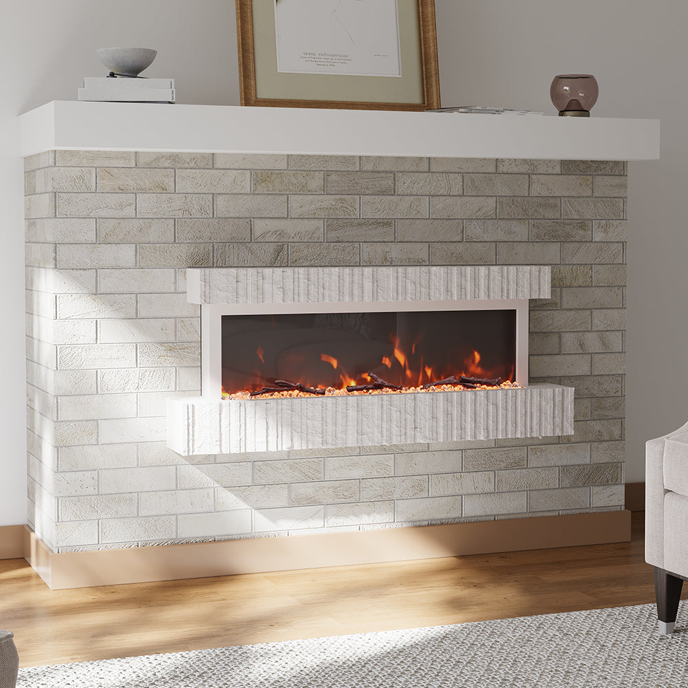 47/59 Inch Wall Mounted Electric Fireplace with Faux Stone Mantel, WiFi, Remote & LED Flames