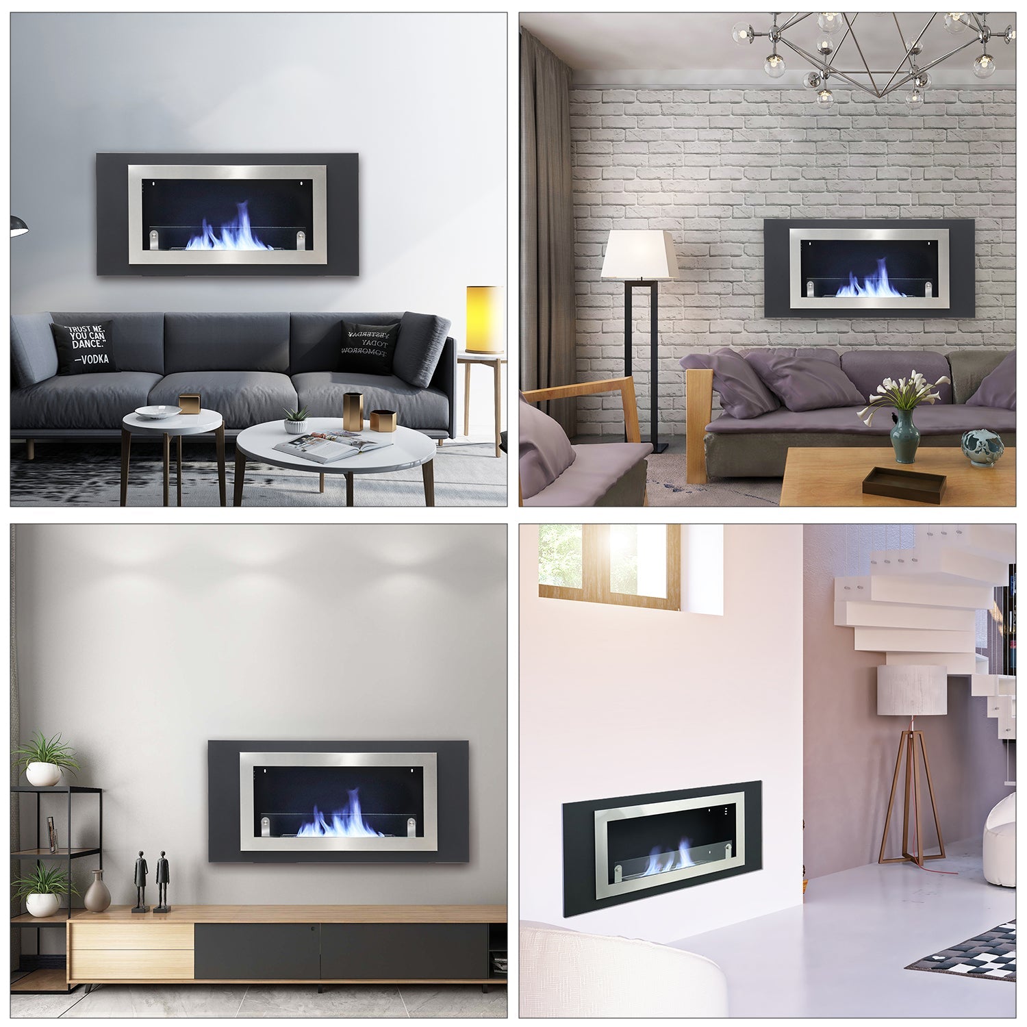 45inch Bio Ethanol Built in Recessed Wall Mount  Fireplace Silver