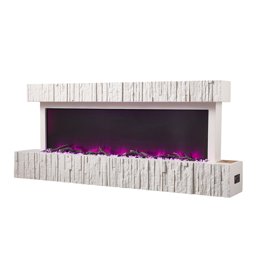 47/59 Inch Wall Mounted Electric Fireplace with Faux Stone Mantel, WiFi, Remote & LED Flames