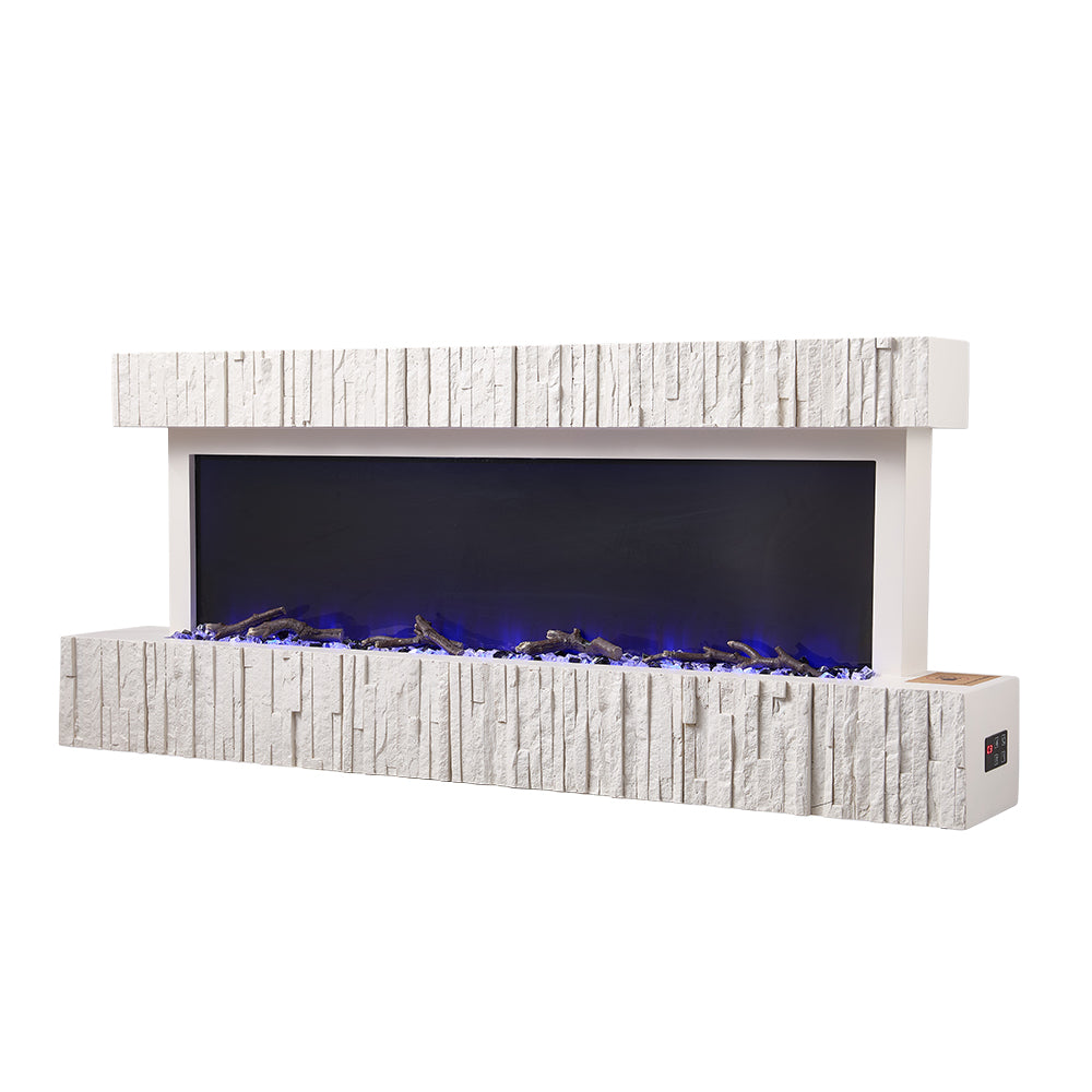 47/59 Inch Wall Mounted Electric Fireplace with Faux Stone Mantel, WiFi, Remote & LED Flames