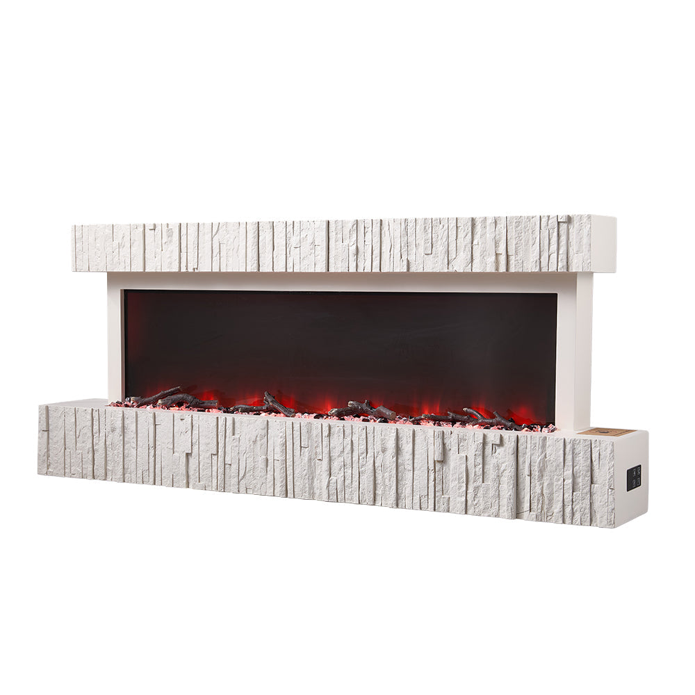 47/59 Inch Wall Mounted Electric Fireplace with Faux Stone Mantel, WiFi, Remote & LED Flames