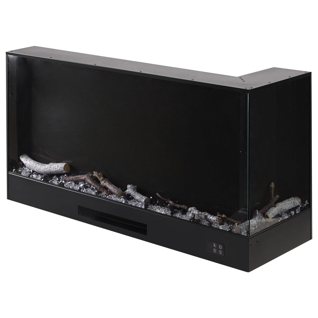 46/60inch L-Shaped Electric Fireplace – WiFi Control, LED Display, Resin Logs & Crystal Stones with Heating