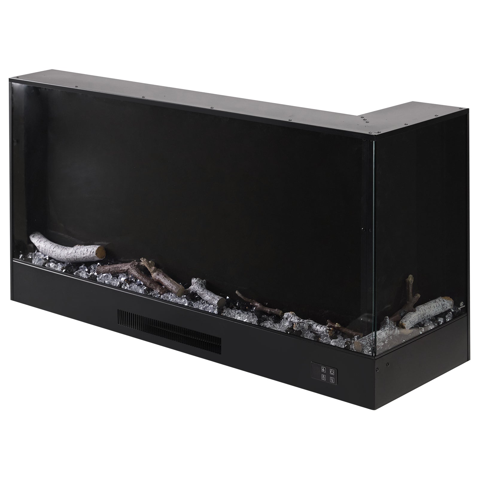 46/60inch L-Shaped Electric Fireplace – WiFi Control, LED Display, Resin Logs & Crystal Stones with Heating