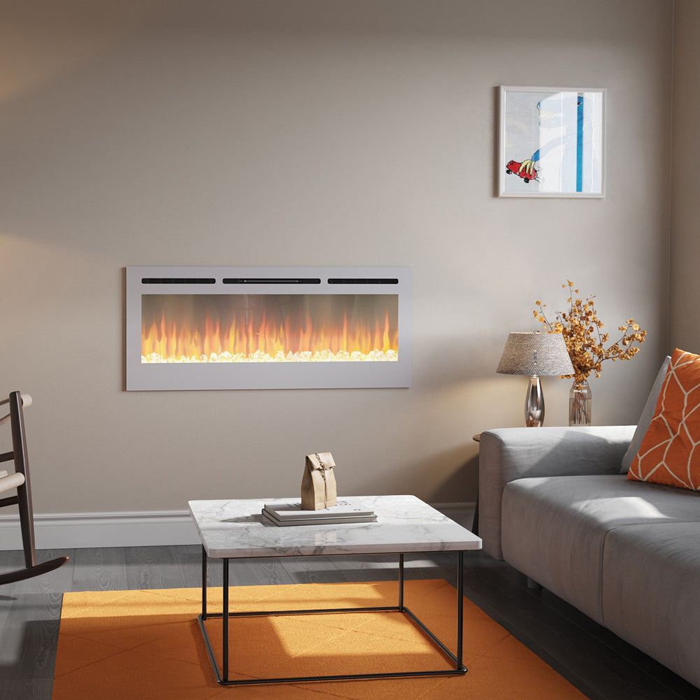 36/40/50/60inch Built-in Electric Fireplace with LED Display, Realistic Flame Effect with Logs and Crystal