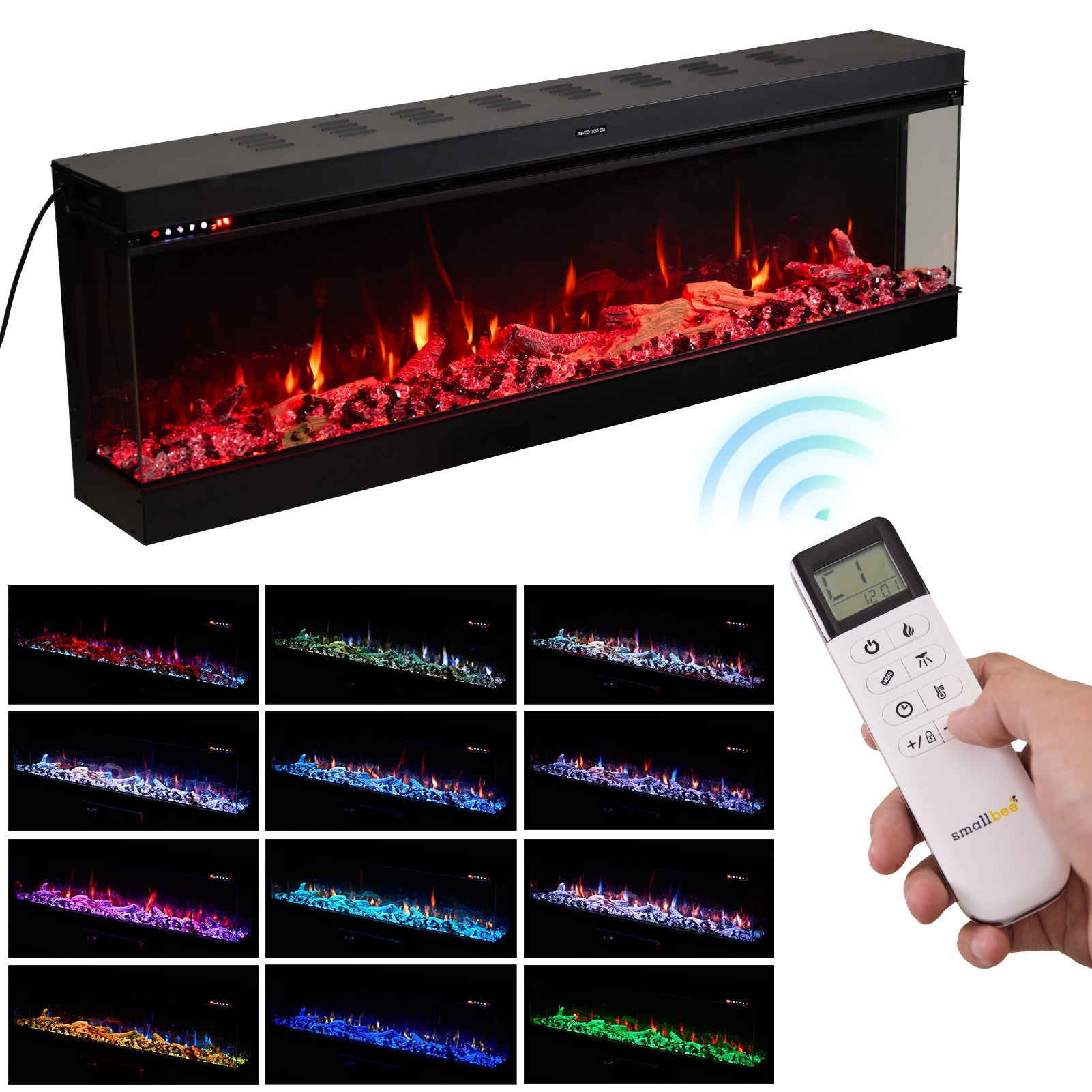 50/60/70/80inch 3-sided Electric Fireplace with Adjustable Color, Temperature and Timing, Controlled by APP