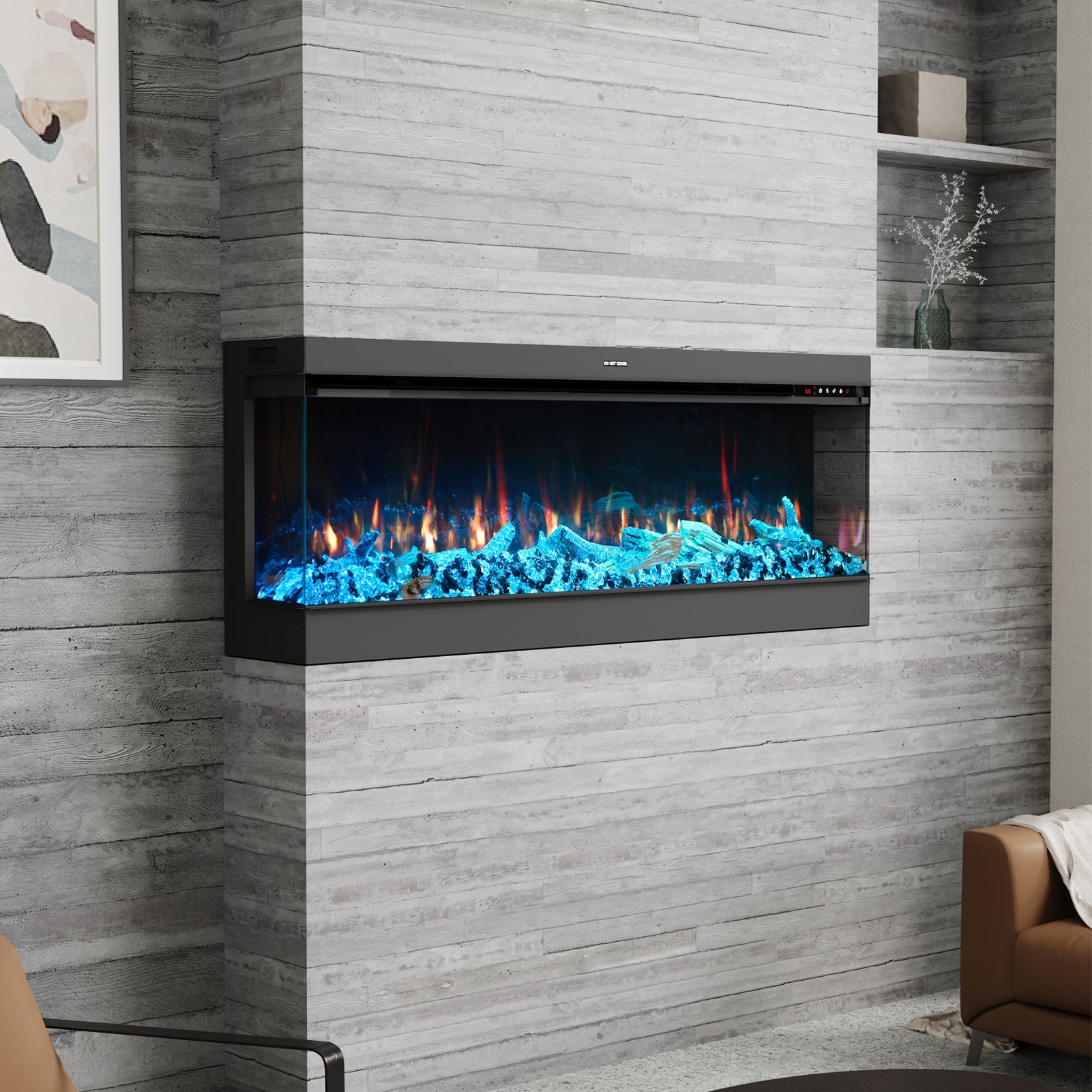 50/60/70/80inch 3-sided Electric Fireplace with Adjustable Color, Temperature and Timing, Controlled by APP