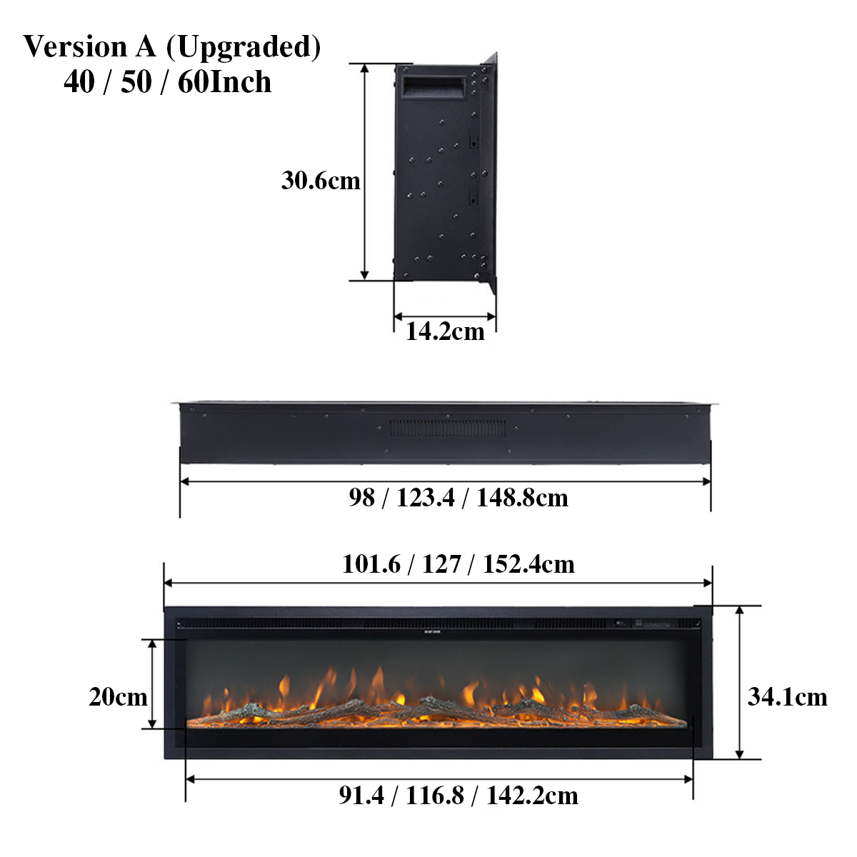 Media Wall Fireplace | 3-in-1 Electric Fireplace Insert with Realistic LED Flames